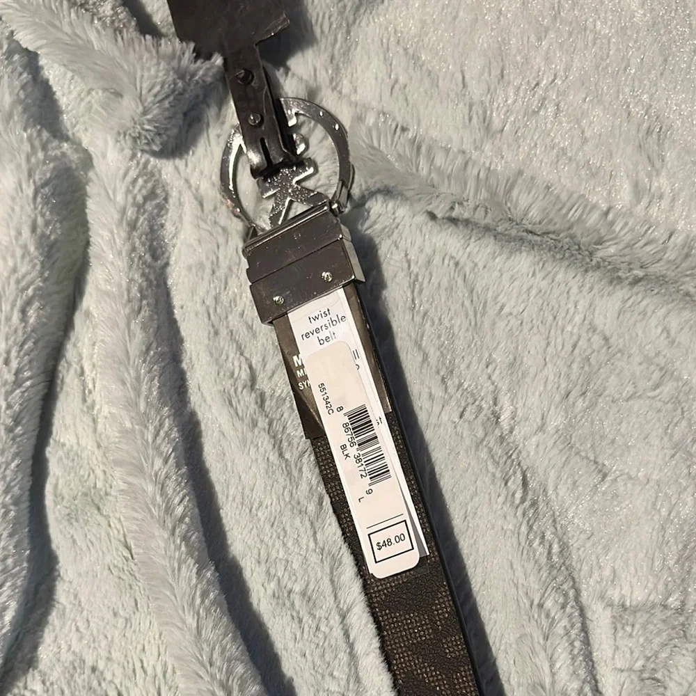 NWT MICHAEL Michael Kors Black Brown Reversible Belt with Silver Buckle